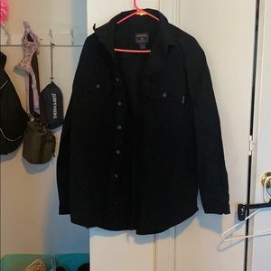 Wool rich heavy black button down shirt L